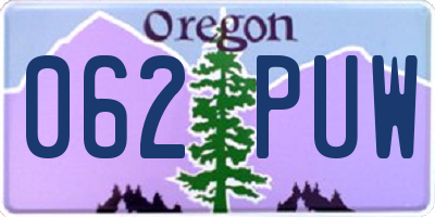 OR license plate 062PUW