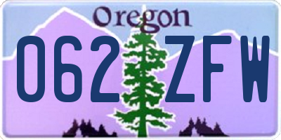 OR license plate 062ZFW