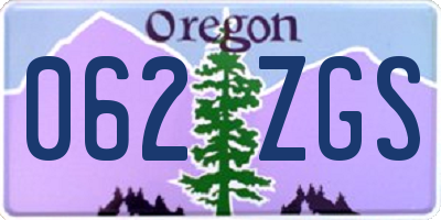 OR license plate 062ZGS