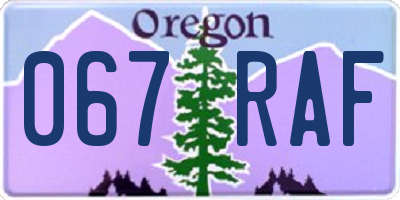 OR license plate 067RAF