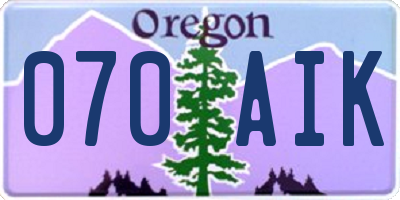 OR license plate 070AIK