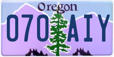 OR license plate 070AIY