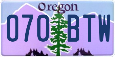 OR license plate 070BTW