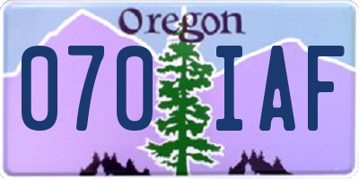 OR license plate 070IAF