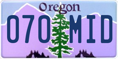 OR license plate 070MID