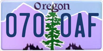 OR license plate 070OAF
