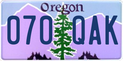 OR license plate 070QAK