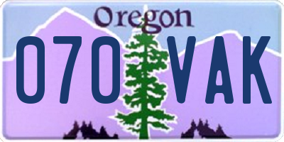 OR license plate 070VAK