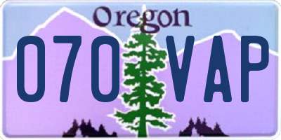 OR license plate 070VAP