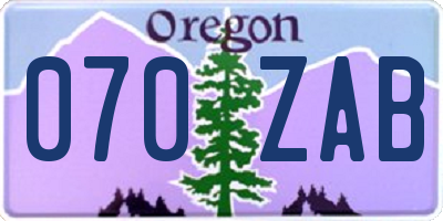 OR license plate 070ZAB