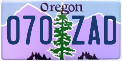 OR license plate 070ZAD