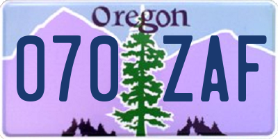 OR license plate 070ZAF