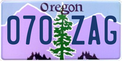 OR license plate 070ZAG