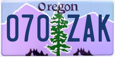 OR license plate 070ZAK