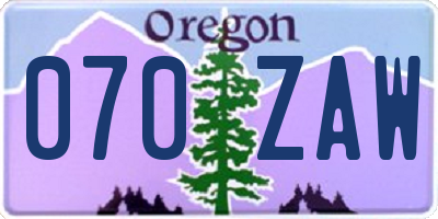 OR license plate 070ZAW