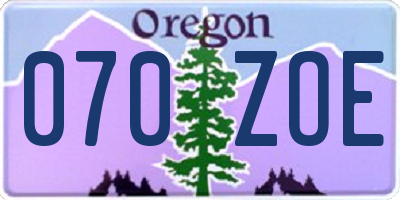 OR license plate 070ZOE