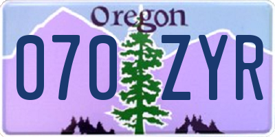 OR license plate 070ZYR