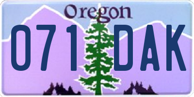 OR license plate 071DAK