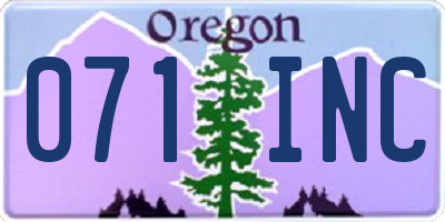 OR license plate 071INC