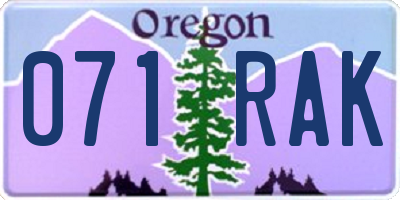OR license plate 071RAK