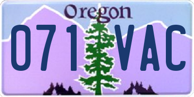 OR license plate 071VAC