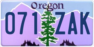 OR license plate 071ZAK