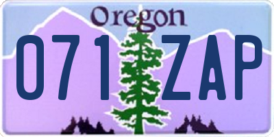 OR license plate 071ZAP