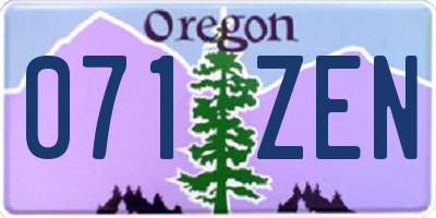 OR license plate 071ZEN