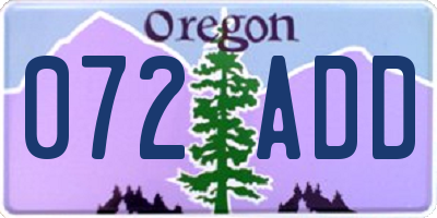 OR license plate 072ADD