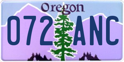 OR license plate 072ANC