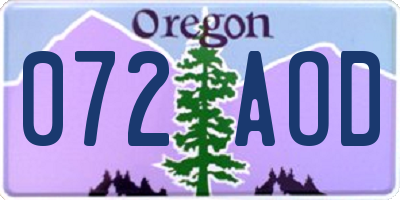 OR license plate 072AOD