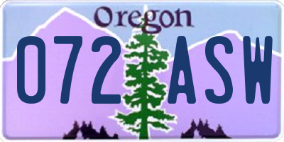 OR license plate 072ASW