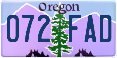 OR license plate 072FAD