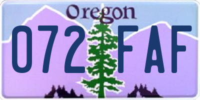 OR license plate 072FAF