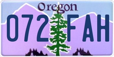 OR license plate 072FAH