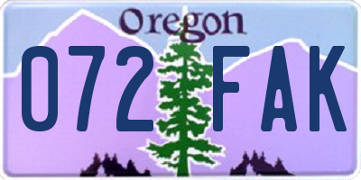 OR license plate 072FAK