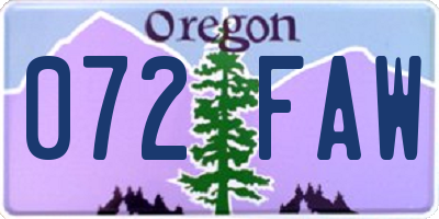 OR license plate 072FAW