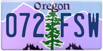 OR license plate 072FSW