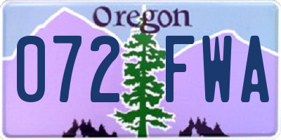 OR license plate 072FWA