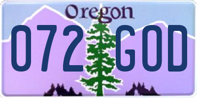 OR license plate 072GOD