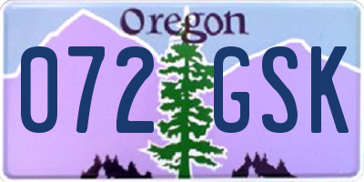OR license plate 072GSK