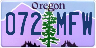 OR license plate 072MFW