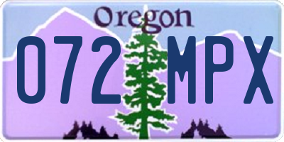 OR license plate 072MPX