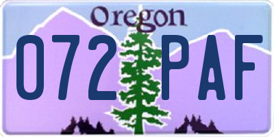 OR license plate 072PAF