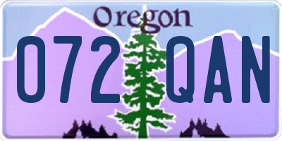OR license plate 072QAN