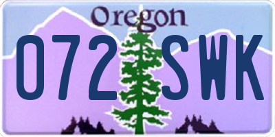 OR license plate 072SWK