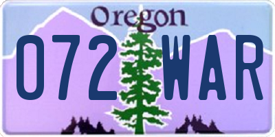 OR license plate 072WAR