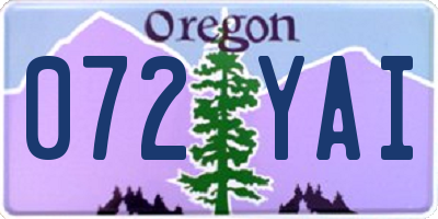 OR license plate 072YAI