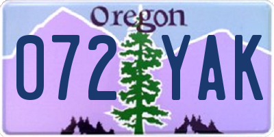 OR license plate 072YAK