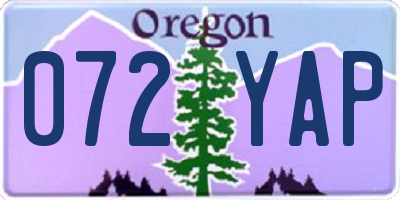 OR license plate 072YAP